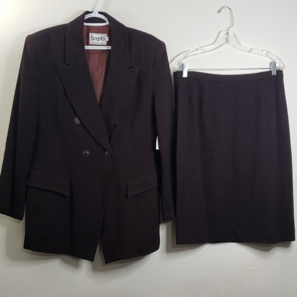 Bogato International 100% Wool Suit & Skirt L - Picture 1 of 15